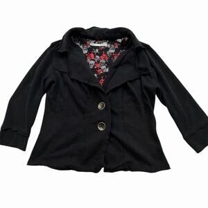 Maurices Black Raw Edge Short Jacket with a Skull-Patterned Lining Size Medium